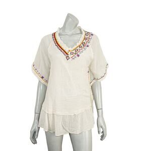 ANJUNA Made in Italy Vneck Embroidered BOHO Blouse Women's Size XS